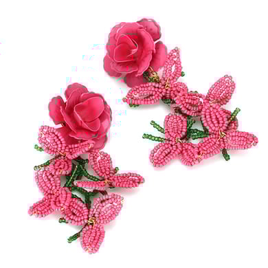 1 Pair Exaggerated Bead Tassel Floral Drop Earrings h5 