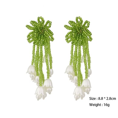 1 Pair Romantic Beaded Flower Tassel Earrings h5 Picture2