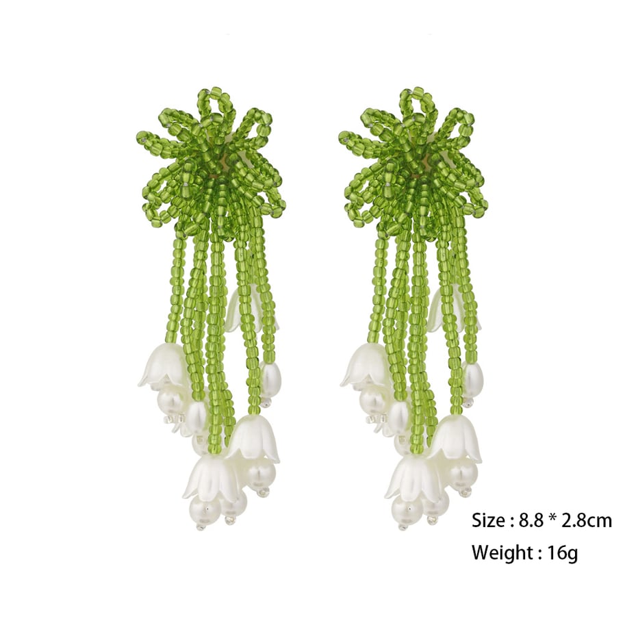 1 Pair Romantic Beaded Flower Tassel Earrings Picture2