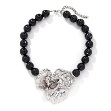 1 Piece Vintage Dimensional Exaggerated Silver Large Flower Women's Beaded Necklaces h5 