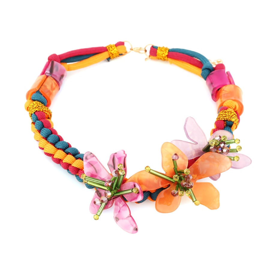 1 Piece Vacation Style Braided Rope Acrylic Flower Necklace Picture2