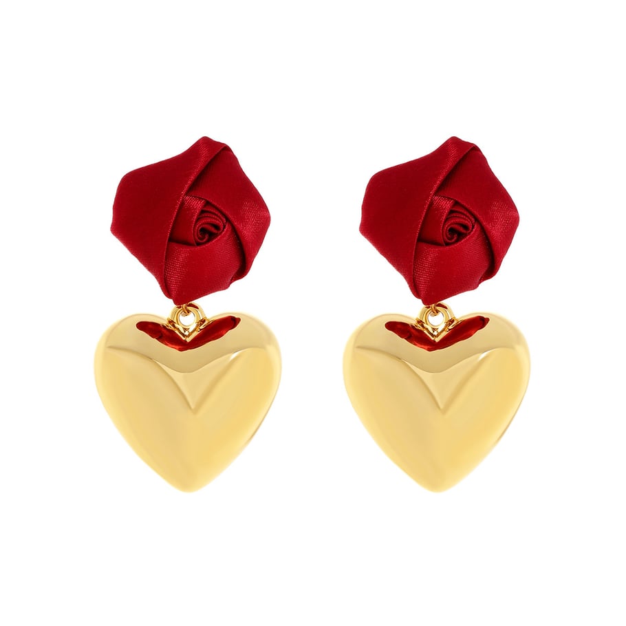 1 Pair Vintage Rose Heart Dangle Earrings 