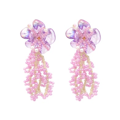 1 Pair Romantic Niche Beaded Floral Tassel Earrings h5 