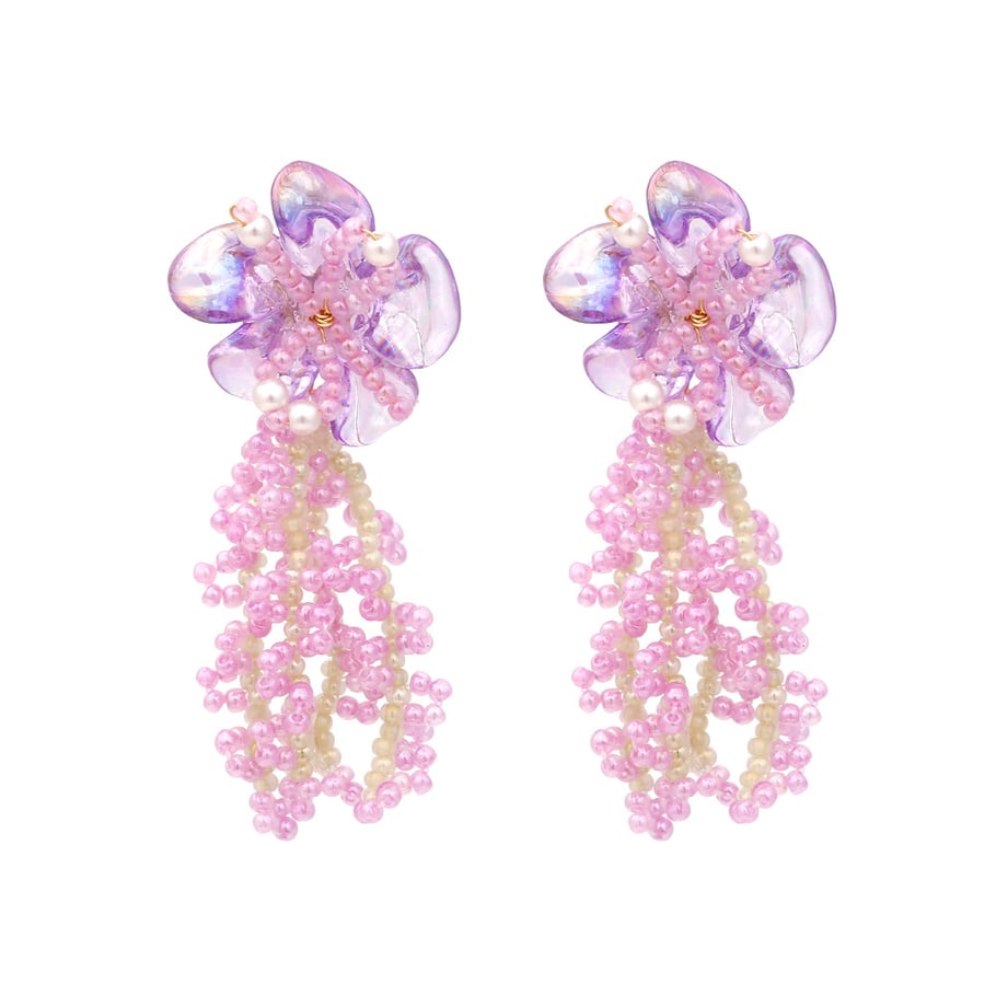 1 Pair Romantic Niche Beaded Floral Tassel Earrings