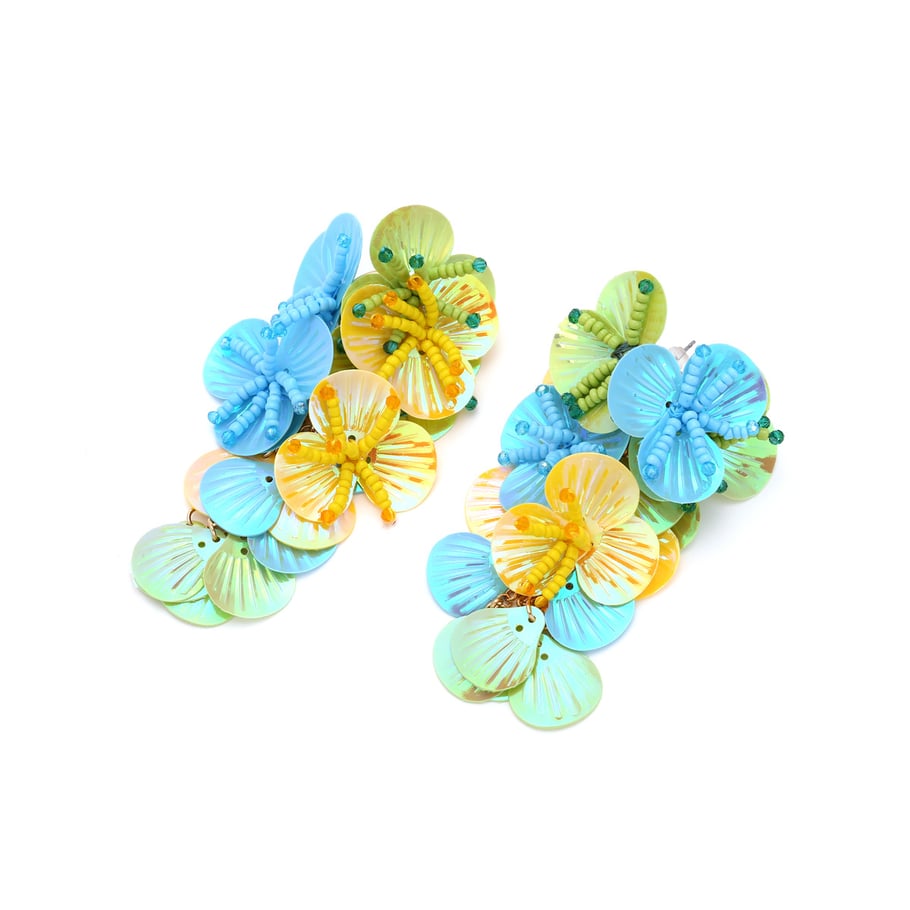 1 Pair Romantic Colorful Sequins Beads Flower Floral Earrings Picture2