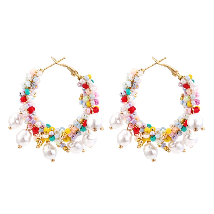 1 Pair Elegant Bead Twisted Pearl Hoop Earrings 
