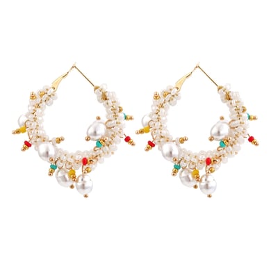 1 Pair Elegant Bead Twisted Pearl Hoop Earrings h5 