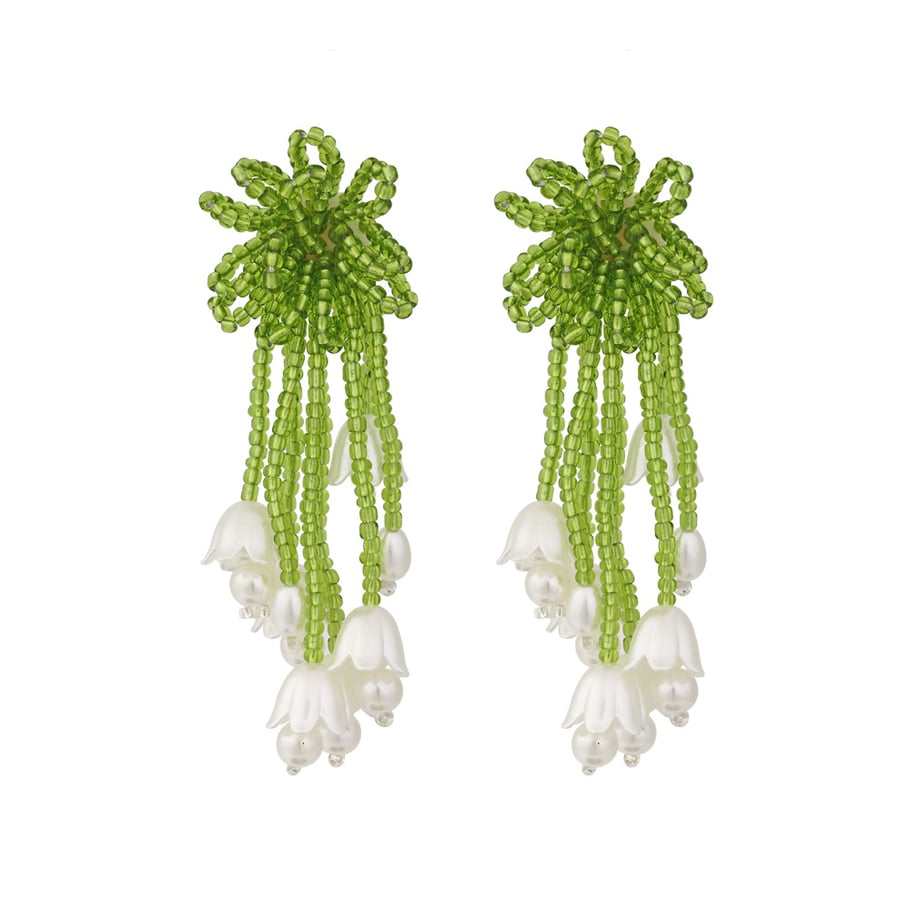 1 Pair Romantic Beaded Flower Tassel Earrings 