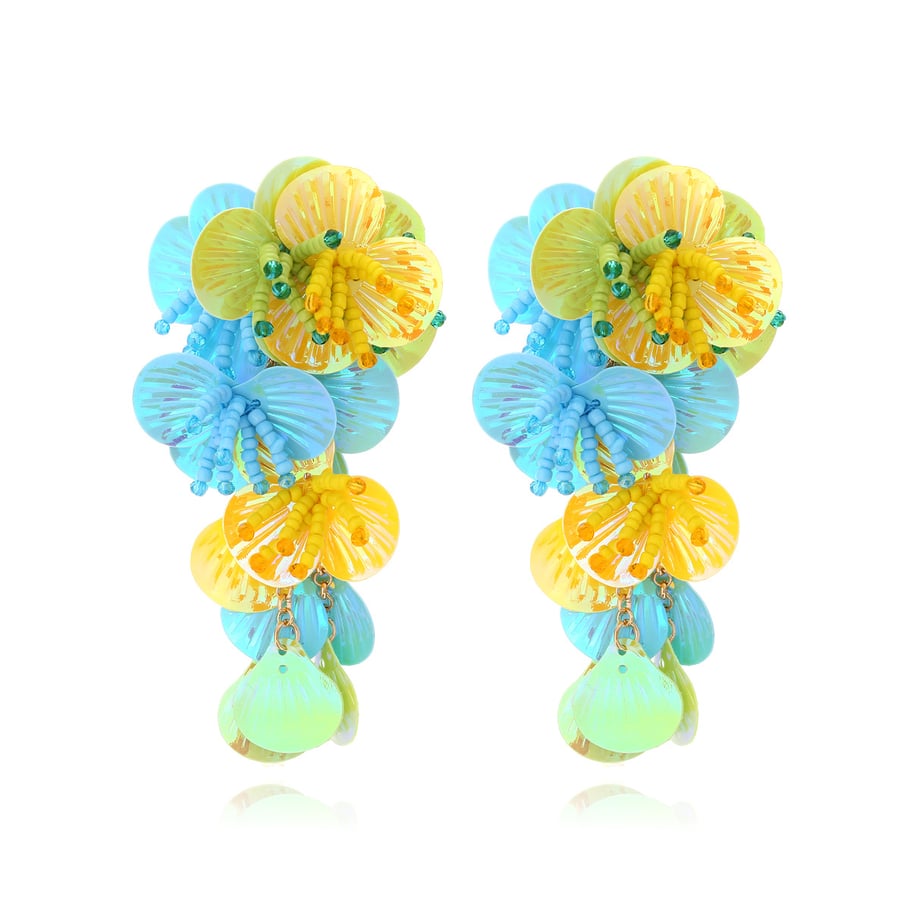1 Pair Romantic Colorful Sequins Beads Flower Floral Earrings 