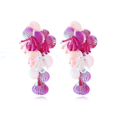 1 Pair Romantic Colorful Sequ Beads Flower Floral Earrings h5 