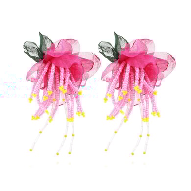 1 Pair Fabric Flower Beaded Tassel Stud Earrings h5 