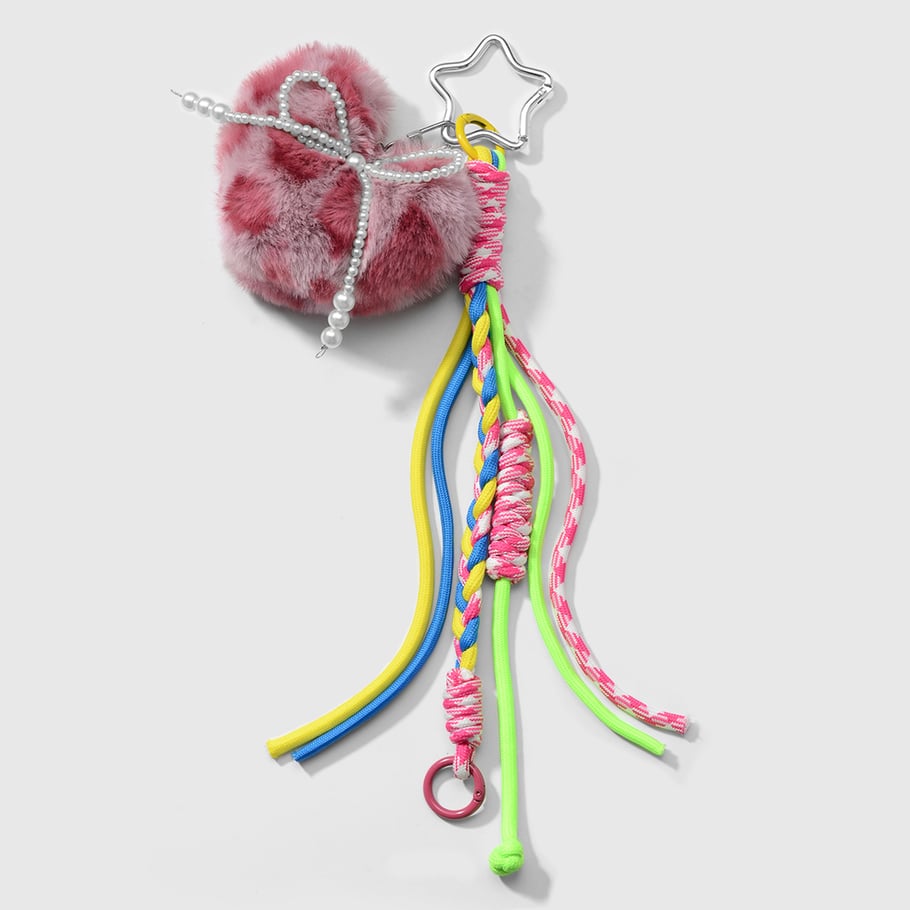 1 Piece Sweet Plush Heart Beaded Bow Bag Charms 