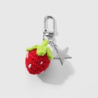 1 red crocheted strawberry star keychain 