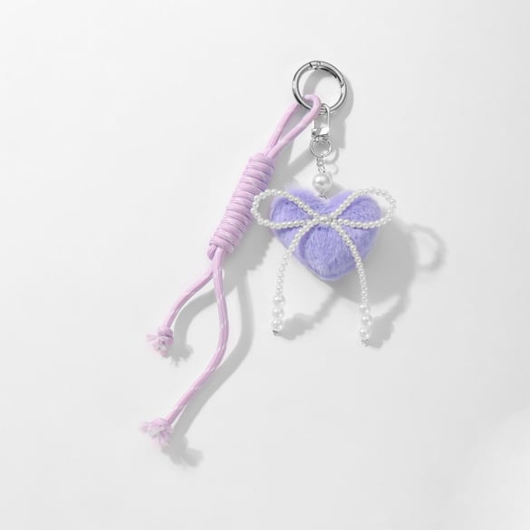 1 pieza de adorables adornos para bolso con forma de corazón de peluche y lazo de cuentas 2
