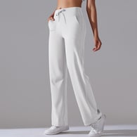 6622 Drawstring Wide Leg Pants Extended Edition - White and Gray/S 