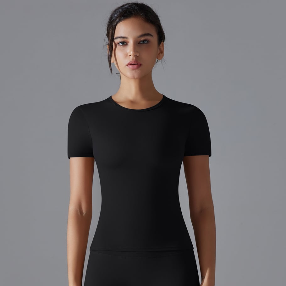 1 Piece High Elastic Skin Tight Breathable Yoga Short Sleeved Women's Sports T Shirt 