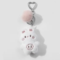 1 white bunny fur ball keychain 