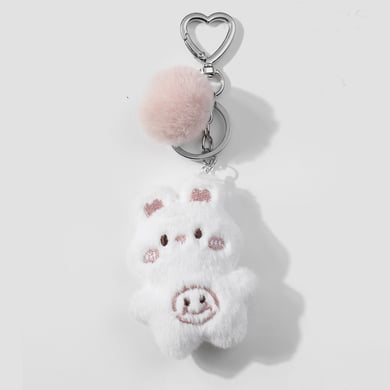 1 Piece Cute White Plush Bunny Beaded Bow Heart Bag Charms h5 