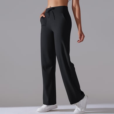 1 Piece Solid Colored High End Elastic Loose  Casual Women's Sports Long Pants h5 