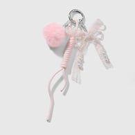 1 pink pompom beaded bow keychain Picture3