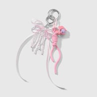 1 pink ribbon rice bead bow keychain Picture5