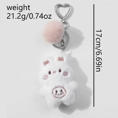 1 Piece Cute White Plush Bunny Beaded Bow Heart Bag Charms h5 Picture2
