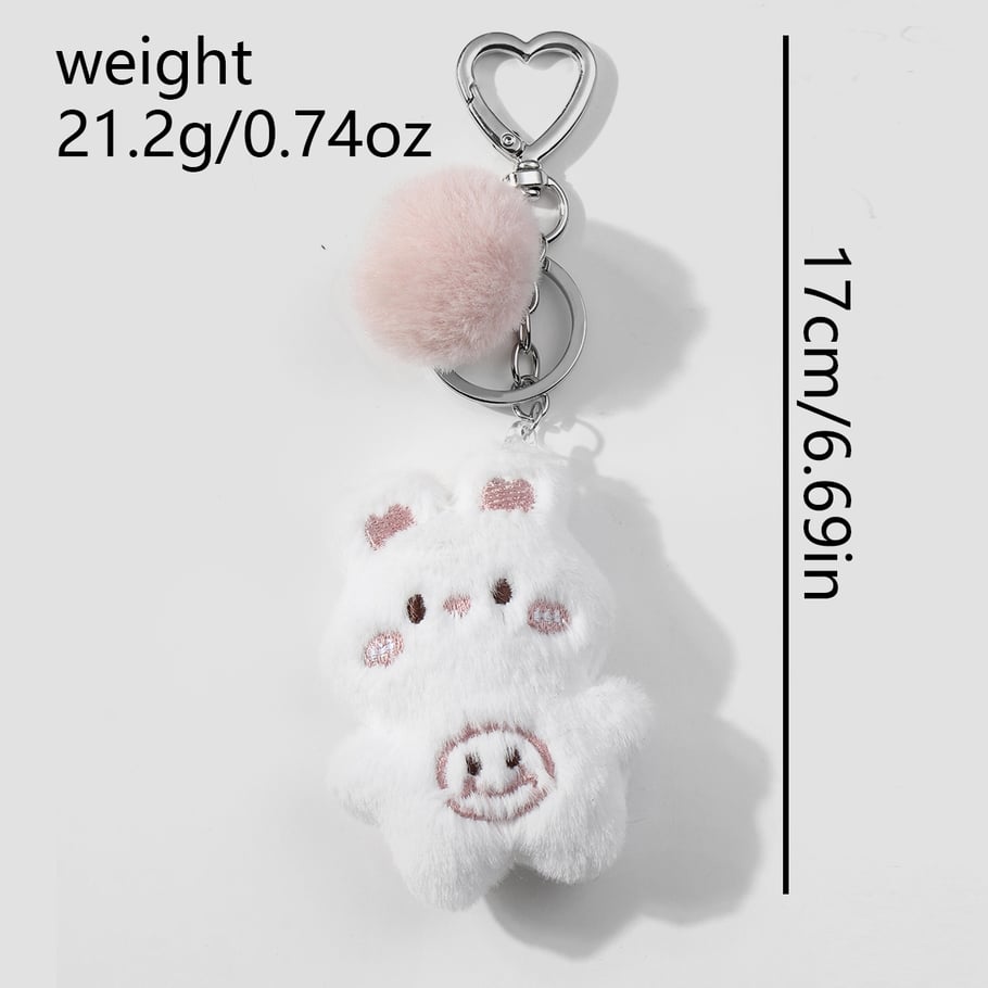 1 Piece Cute White Plush Bunny Beaded Bow Heart Bag Charms Picture2