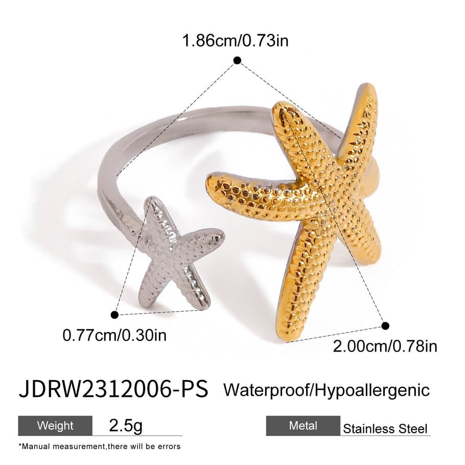 1 Piece Simple Series Natural Turtle Stainless Steel   Gold Color  Women's Adjustable Rings 