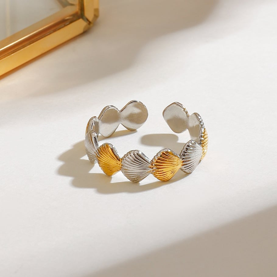 1 Piece Gold and Silver Mixed Color Shells Shape Stainless Steel Women's Adjustable Rings Picture2