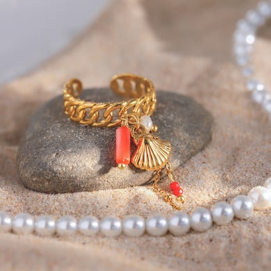 1 Piece Gold Color Stainless Steel Coral Pendant Women's Adjustable Rings h5 Picture2
