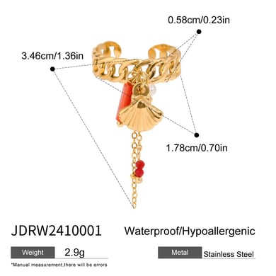 1 Piece Gold Color Stainless Steel Coral Pendant Women's Adjustable Rings h5 