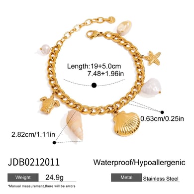 1 Piece Gold Color Stainless Steel Starfish & Turtle Charm Bracelet h5 