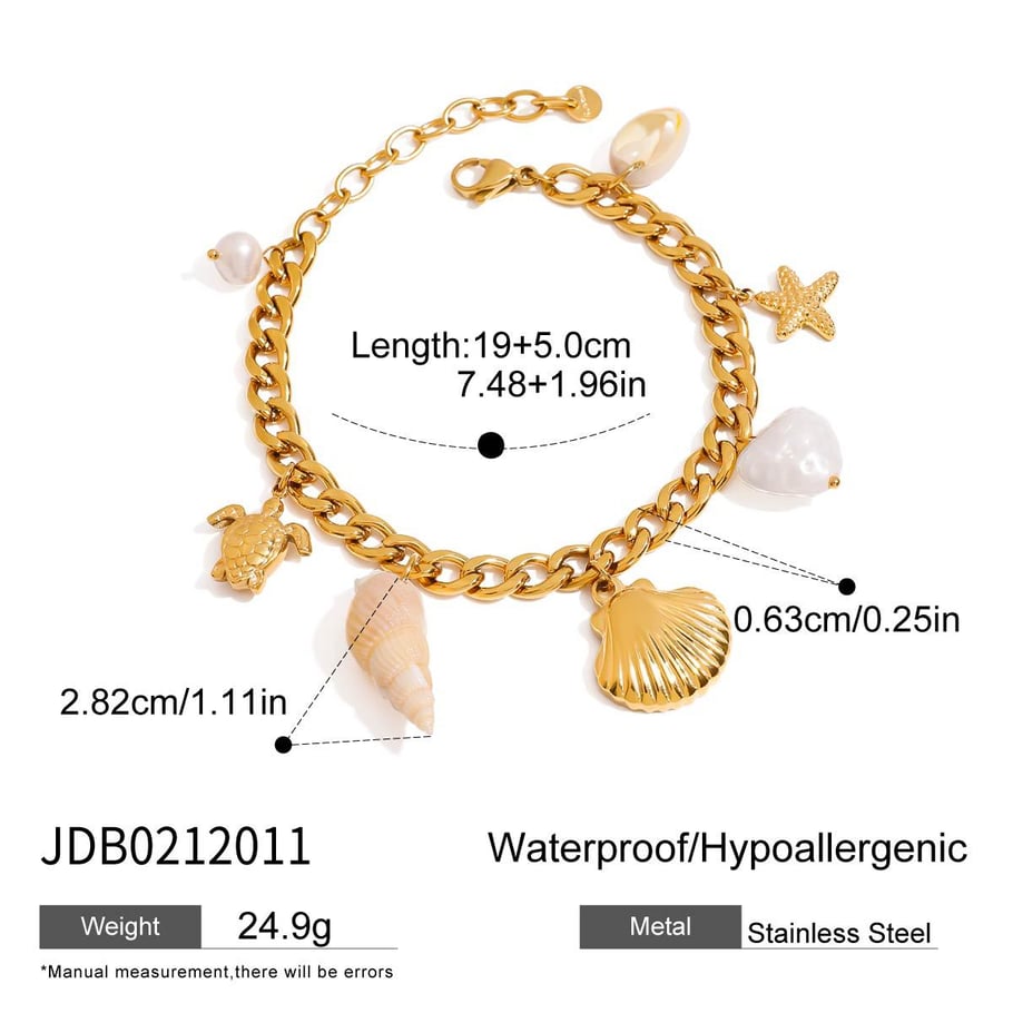 1 Piece Gold Color Stainless Steel Starfish & Turtle Charm Bracelet 