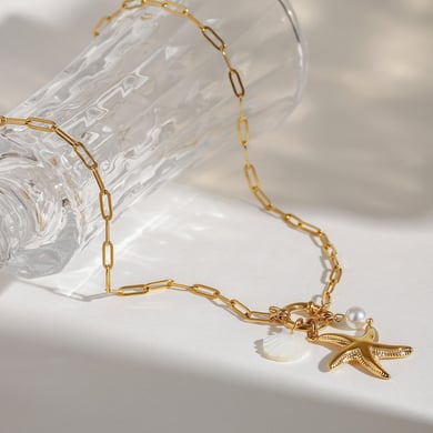 1 Piece Gold Color Stainless Steel Starfish Pendant Necklace h5 Picture2