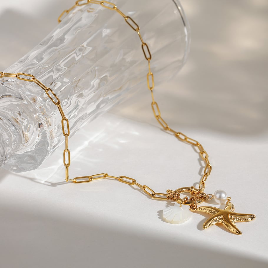 1 Piece Gold Color Stainless Steel Starfish Pendant Necklace Picture2