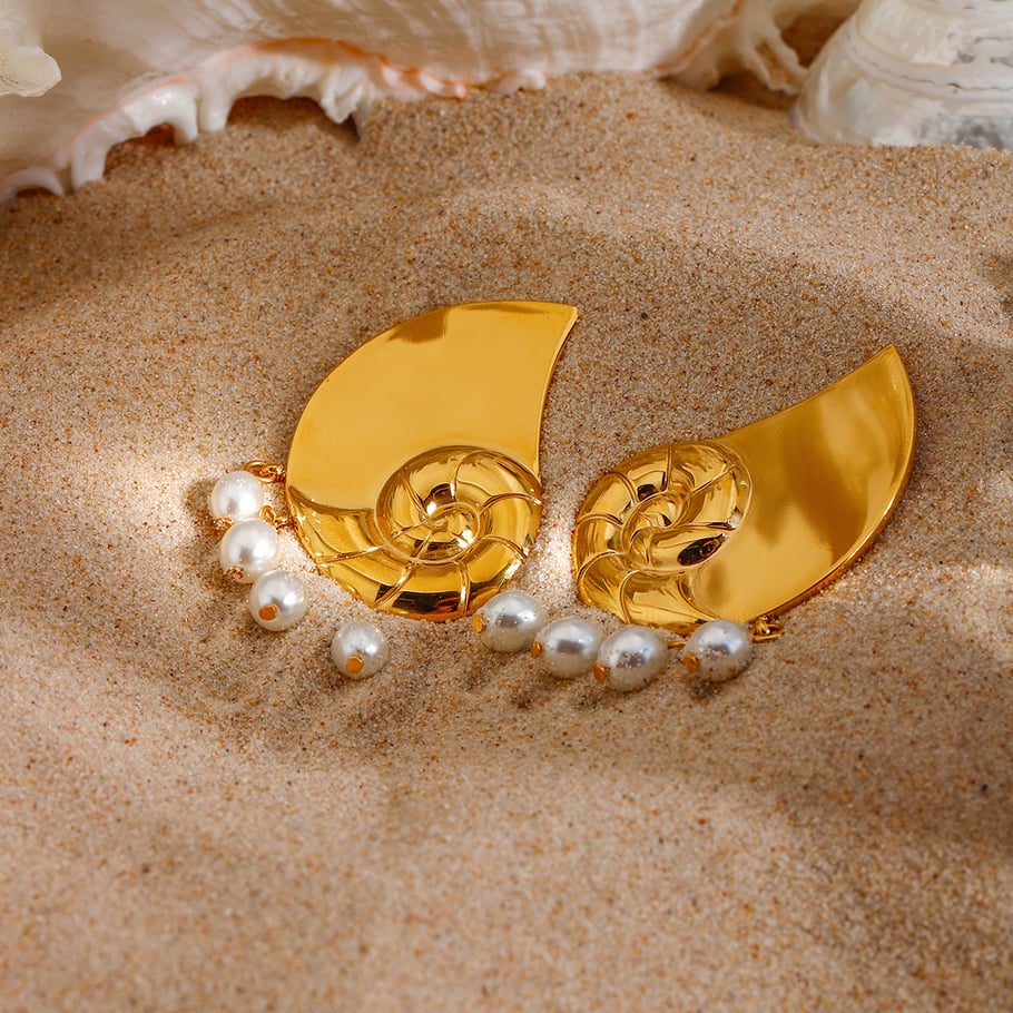 1 Pair Simple Series Personality Turtle Stainless Steel   Gold Color  Pearl Women's Stud Earrings Picture2