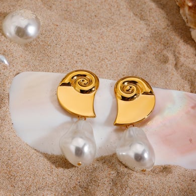 1 Pair Simple Series Retro Turtle Stainless Steel   Gold Color  Pearl Women's Drop Earrings h5 Picture2