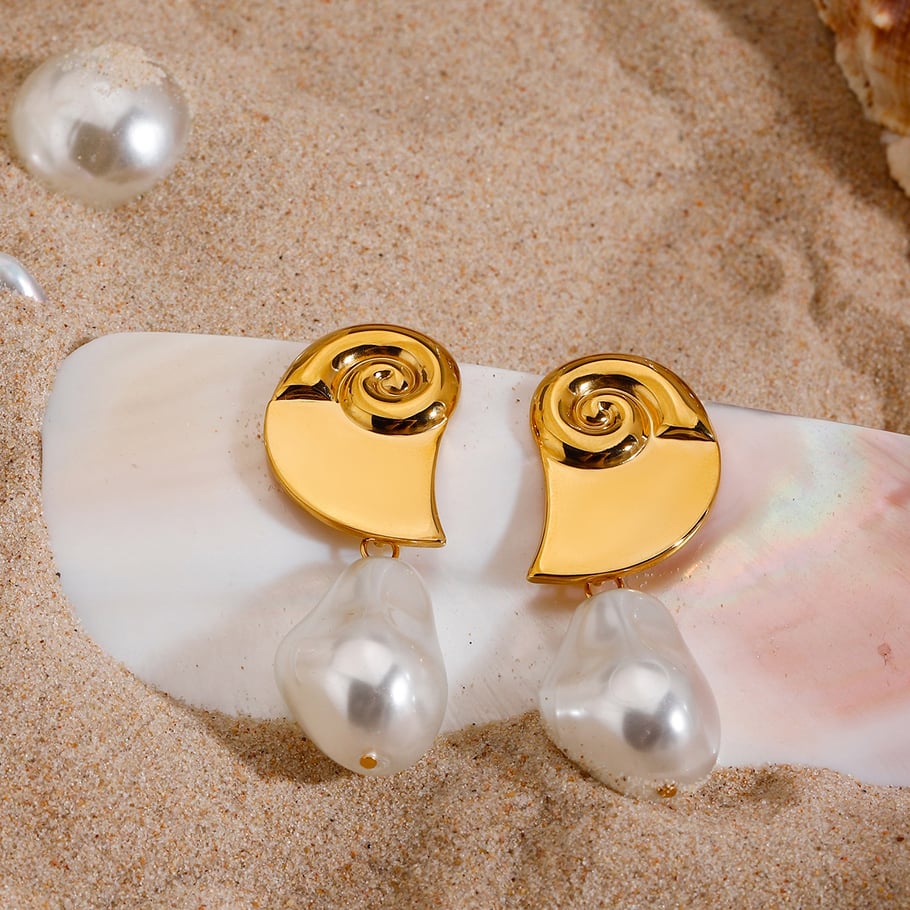 1 Pair Simple Series Retro Turtle Stainless Steel   Gold Color  Pearl Women's Drop Earrings Picture2