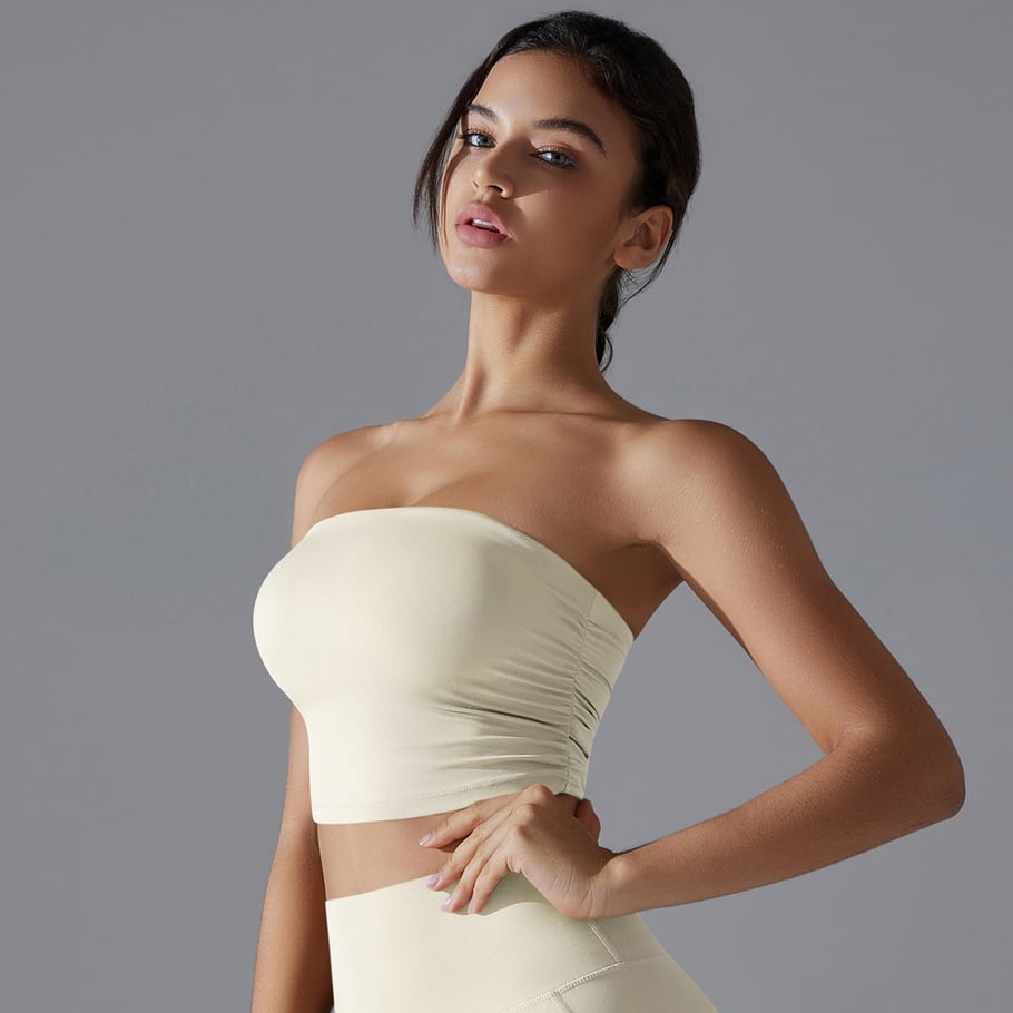 1 Piece Design Solid Color Yoga Wear Top Ruched Sheath Women's Sport Clothing 