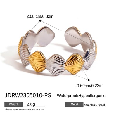 1 Piece Gold and Silver Mixed Color Shells Shape Stainless Steel Women's Adjustable Rings h5 