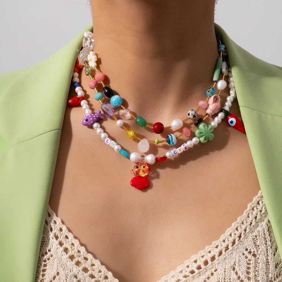 1 Piece Designable Series Vacation Colorful Transparent Stone Stainless Steel Gold Color Women's Beaded Necklaces Picture2