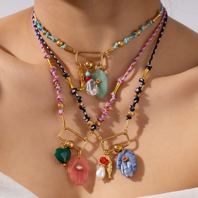 1 Piece Handcrafted Series Bohemian Hand Stainless Steel Gold Color Natural Stone Women's Pendant Necklaces h5 Picture2