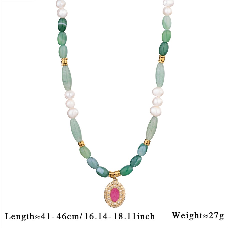 1 Piece Sophisticated Series Elegant Eye Stainless Steel Gold Color Green Crystal Women's Beaded Necklaces 