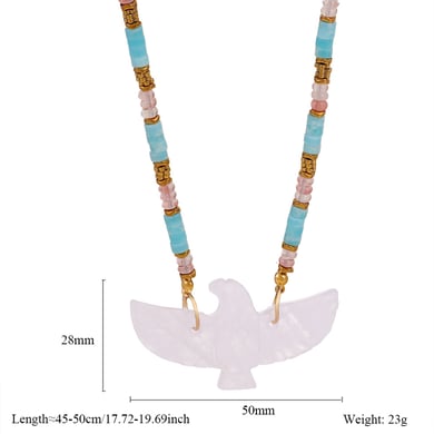 1 Piece Ethnic Series Bohemian Eagle Shape Stainless Steel Gold Color Natural Stone Women's Beaded Necklaces h5 