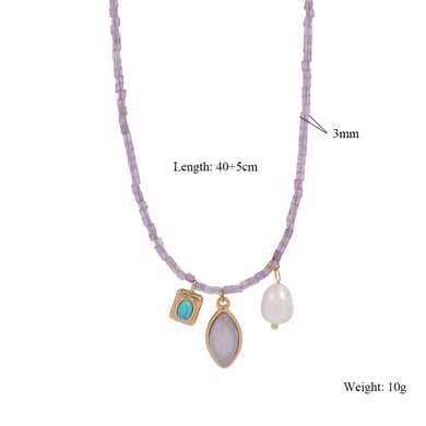1 Piece Gorgeous Series Sweet Leaf Shape Colorful Natural Stone Stainless Steel Women's Beaded Necklaces h5 