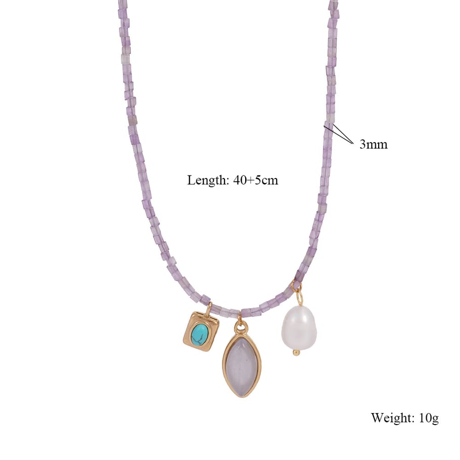 1 Piece Gorgeous Series Sweet Leaf Shape Colorful Natural Stone Stainless Steel Women's Beaded Necklaces 
