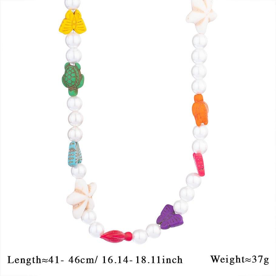 1 Piece Polychrome Series Vacation Turtle Shape Natural Stone Stainless Steel Gold Color Women's random Beaded Necklaces 