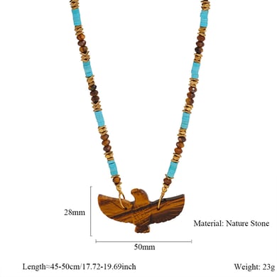 1 Piece Ethnic Series Bohemian Eagle Shape Stainless Steel Gold Color Natural Stone Women's Beaded Necklaces h5 