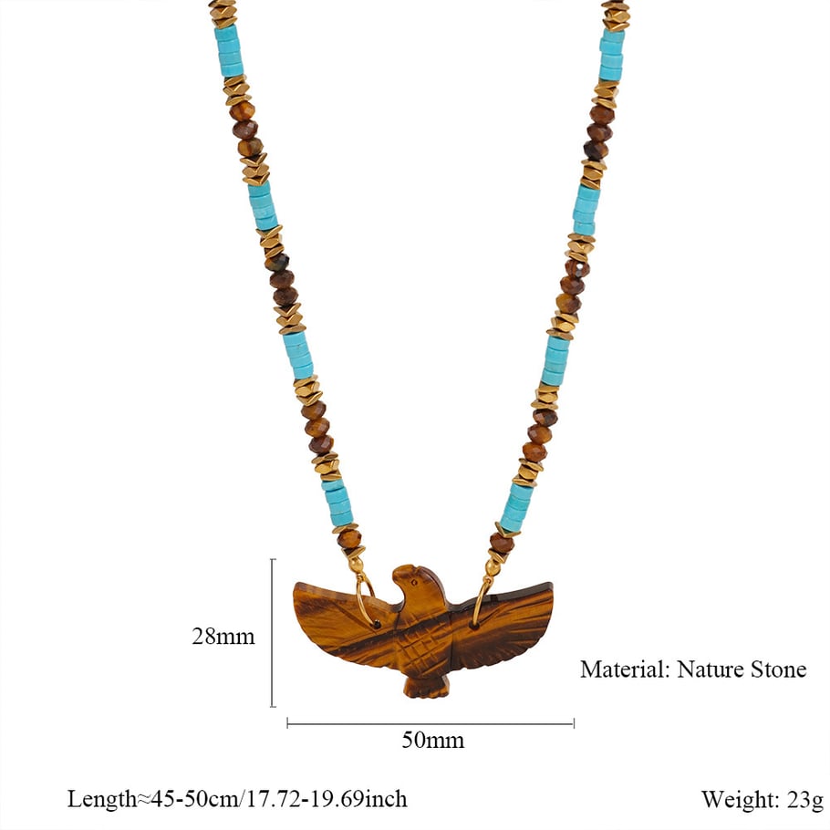 1 Piece Ethnic Series Bohemian Eagle Shape Stainless Steel Gold Color Natural Stone Women's Beaded Necklaces 
