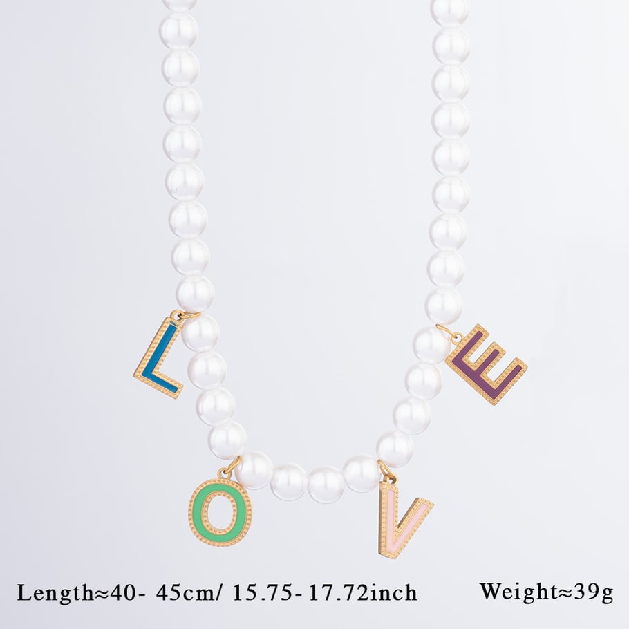 1 Piece Romantic Series Delicate Love Letter Stainless Steel Gold Color Women's Beaded Necklaces 